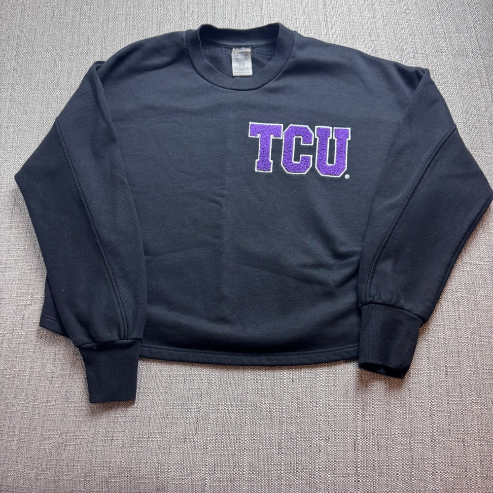 Gameday Couture TCU Horned Frogs Sweatshirt Black Cropped Chenille Patch XS